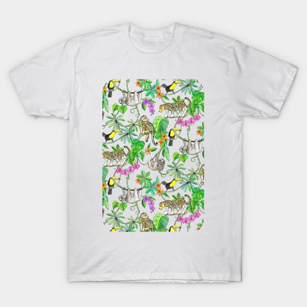 Rainforest Friends - watercolor animals on mint green T-Shirt by micklyn